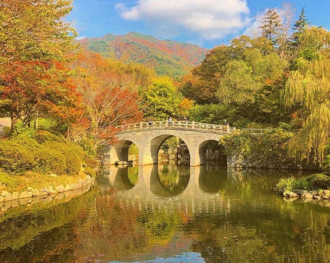 Traditional temple buildings and stone structures at Bulguksa Temple.
