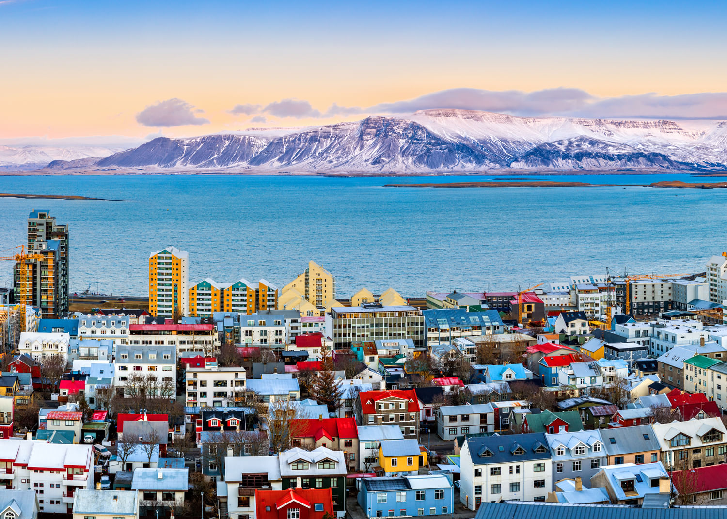 View over the rooftops of Reykjavik in winter