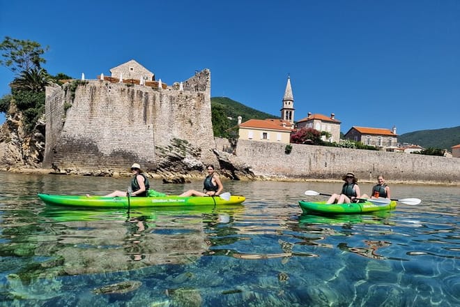  Small group kayaking tour from Budva to Sveti Nikola island caves in Montenegro