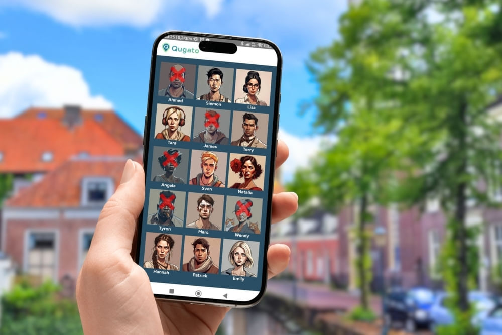 Phone showing the suspect board in the City Detective scavenger hunt by Qugato at Langegracht.