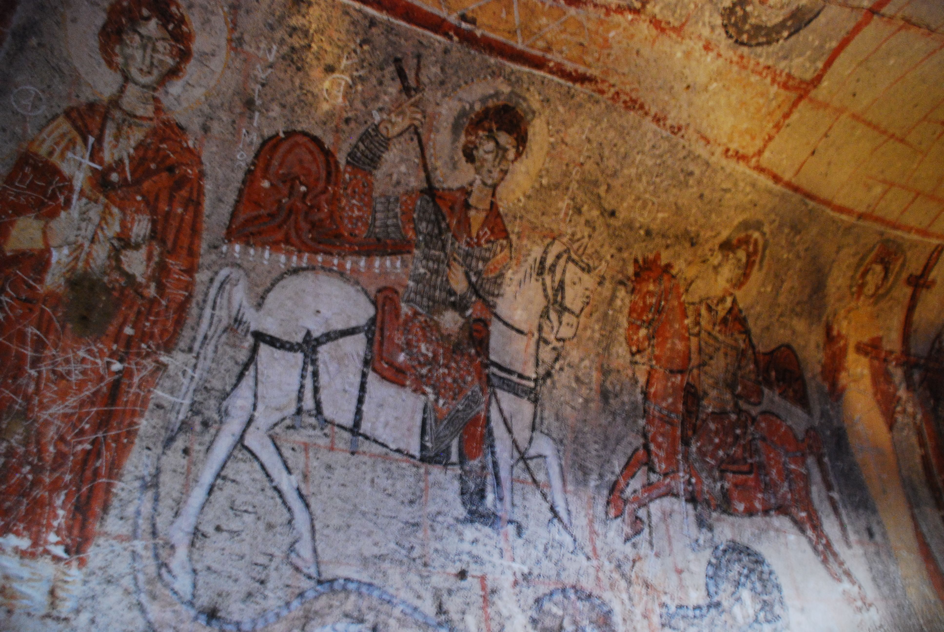 A fresco depicting St George and St Theodore
