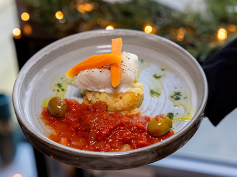 A nicely presented plate of food.