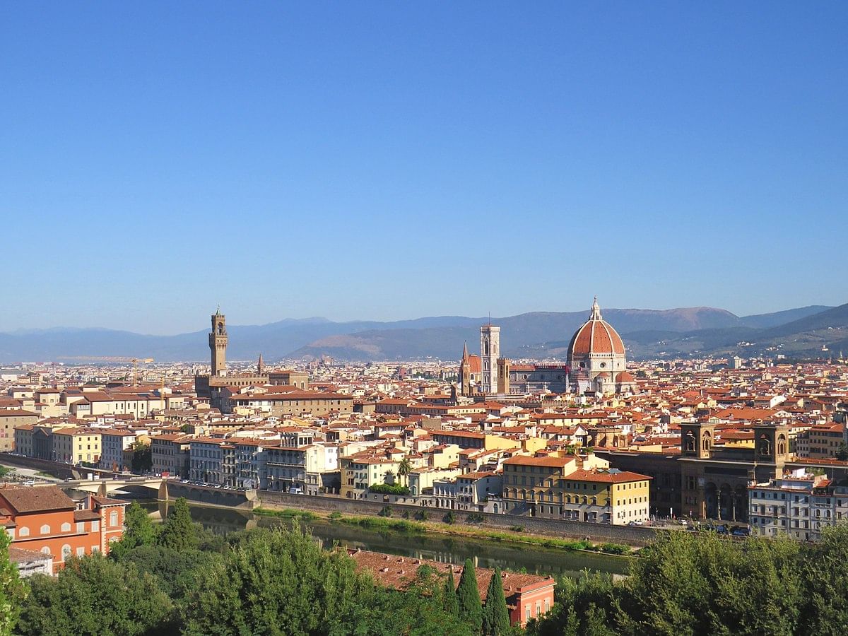 Panoramic view of Florence from Piazzale Michelangelo; you can see the Brunelleschi's Dome, Giotto's BellTower and Palazzo Vecchio's Tower 