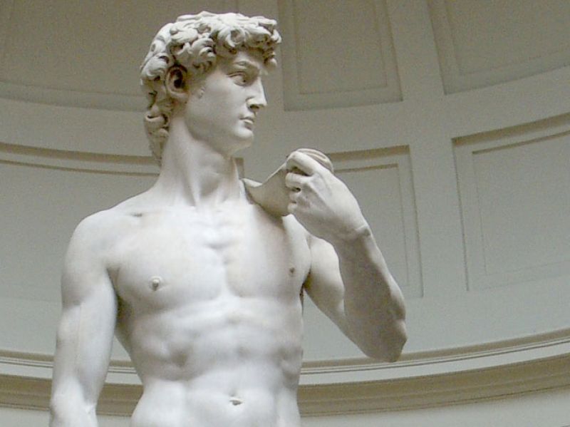 Close-up of the upper part of the Michelangelo's David 