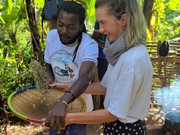 An immersive encounter with the artisanal winnowing process of premium organic Arabica coffee.