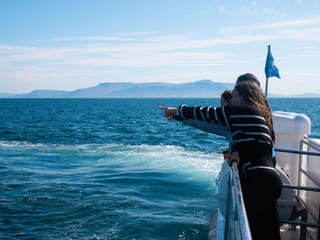 Traveler photographing whales from a boat near Reykjavík