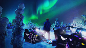 Electric snowmobile safari, night time, Levi