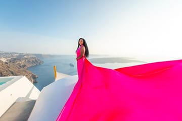 Private Flying Dress Photo Shoot in Santorini, Greece