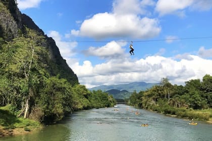 Adventure Tour: Kayak, Zipline, and Explore Caves in Vang Vieng