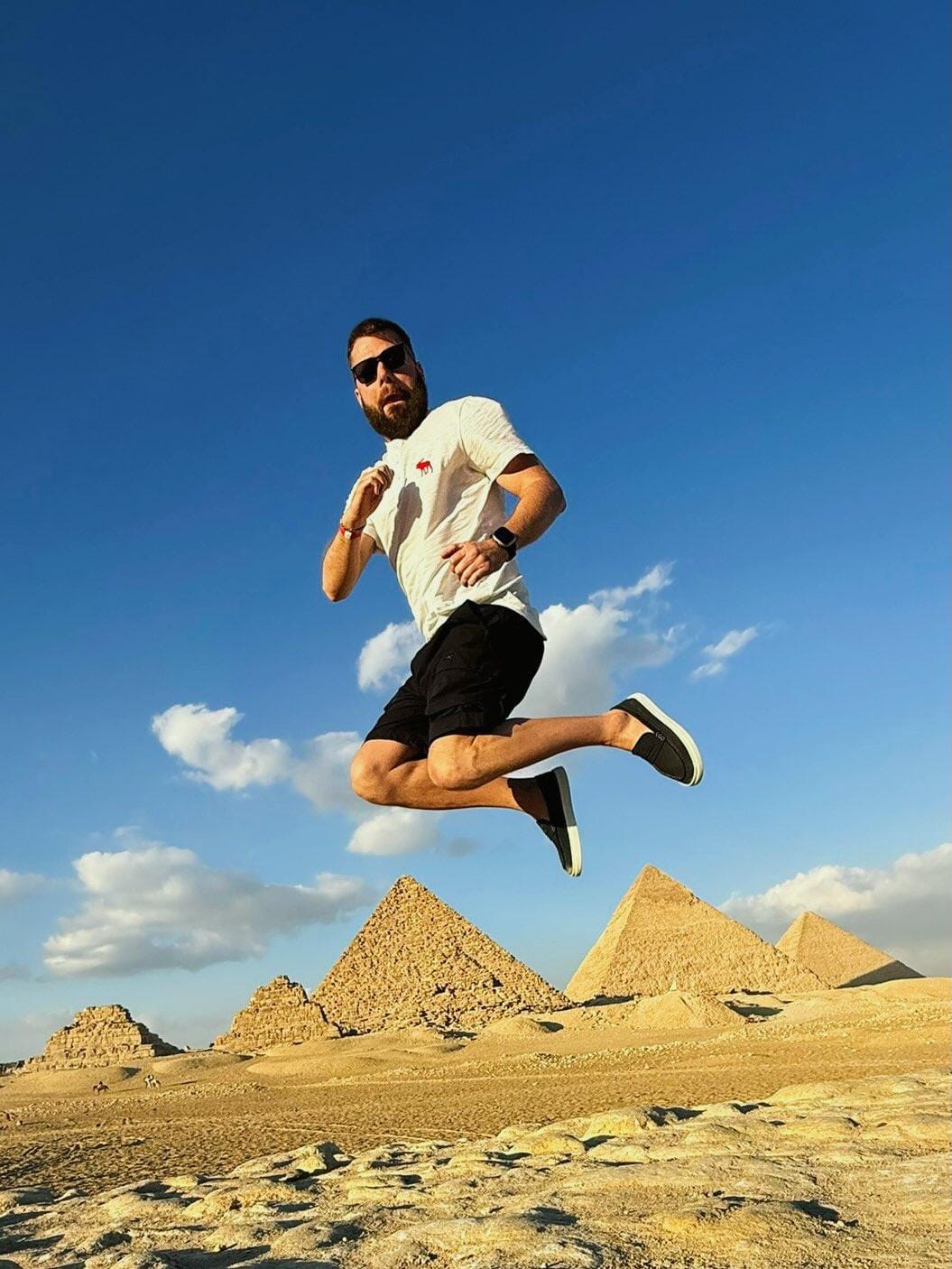 Traveler admiring Ancient Egypt civilization at Great Pyramid