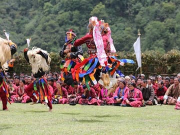 Sacred dancers unique to the people of Merak & Sakteng Village entertains the local community.