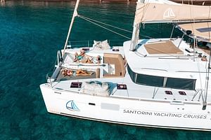 Santorini Luxury Catamaran Cruise, with Lunch, BBQ, drinks and transfers