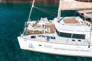 Santorini Luxury Catamaran Cruise, with Lunch, BBQ, drinks and transfers