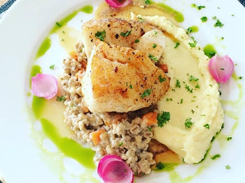 Cod for main course. Fresh, local ingredients at Salt Eldhus cookery school