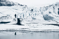 Walking towards Sólheimajökull glacier in new fallen snow