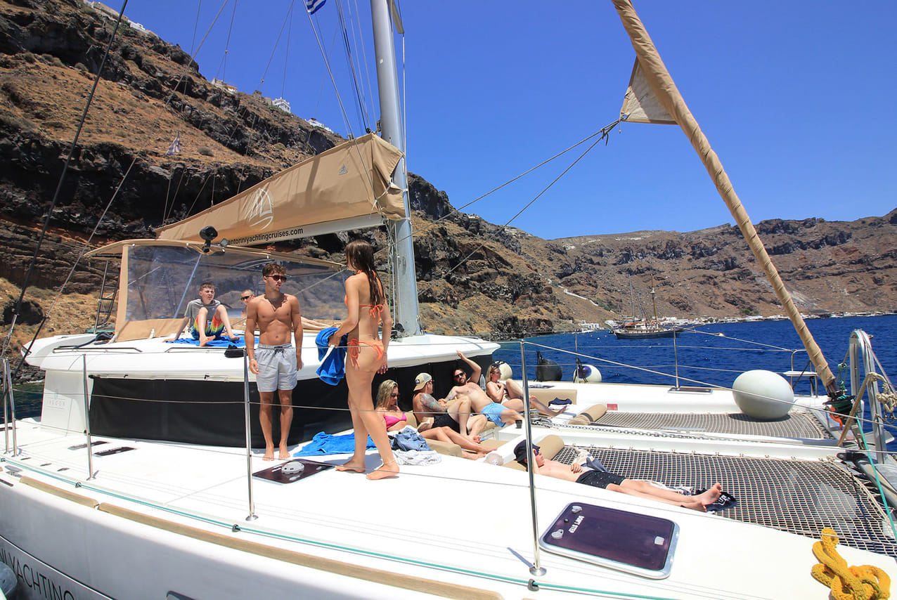 Santorini Luxury Catamaran Cruise, with Lunch, BBQ, drinks and transfers 9