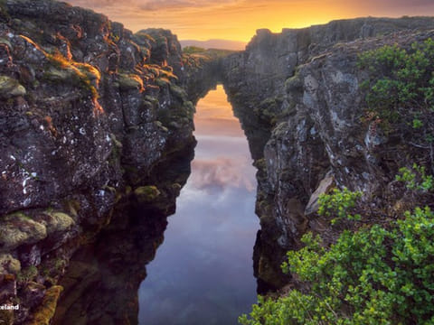 Groundwaterfilled fissure at the bottom of the Rift Valley in Thingvellir National Park