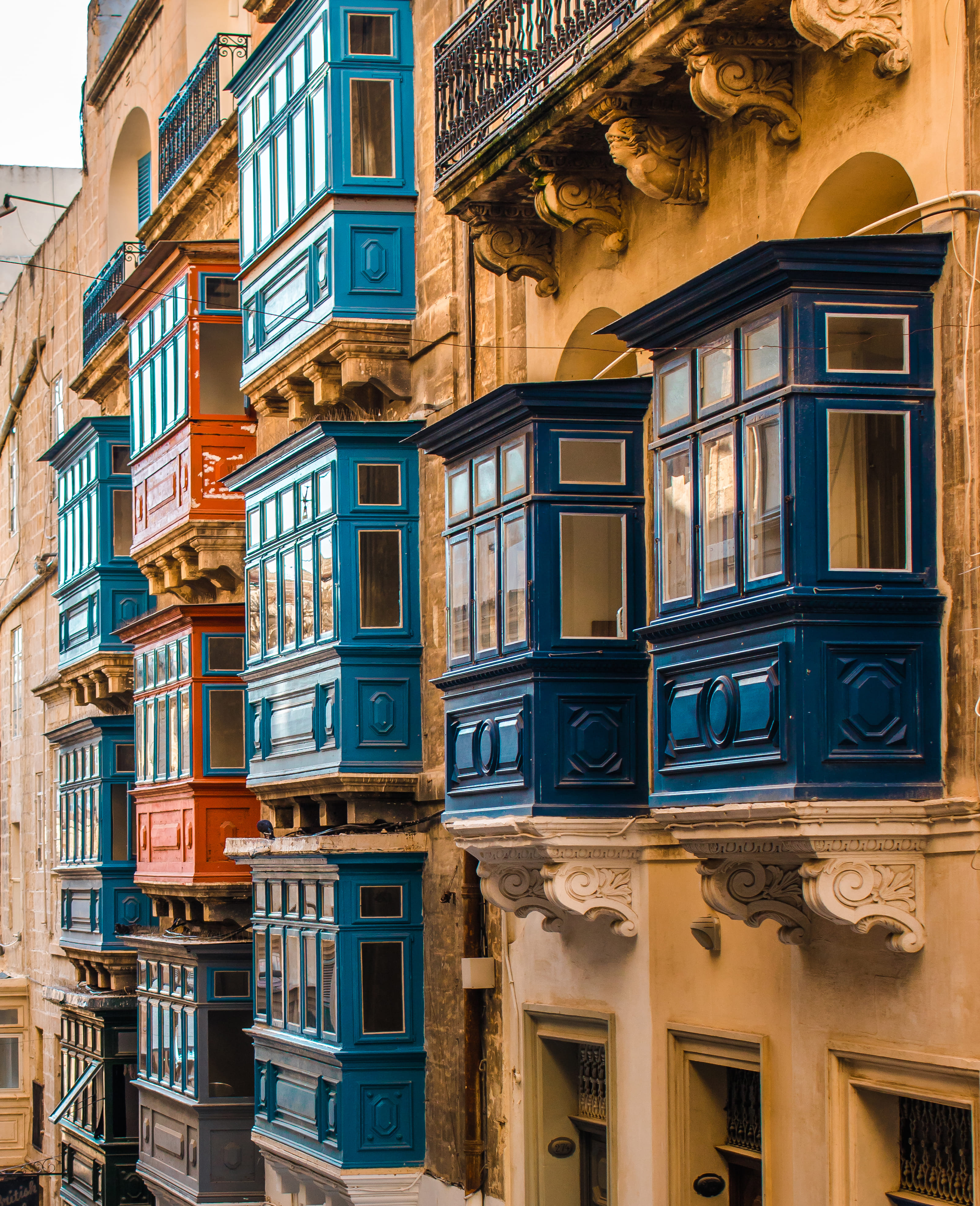 Traditional Maltese balconies in Valletta