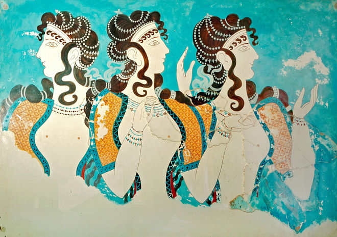 Colorful Frescoes in Knossos, Crete, Greece