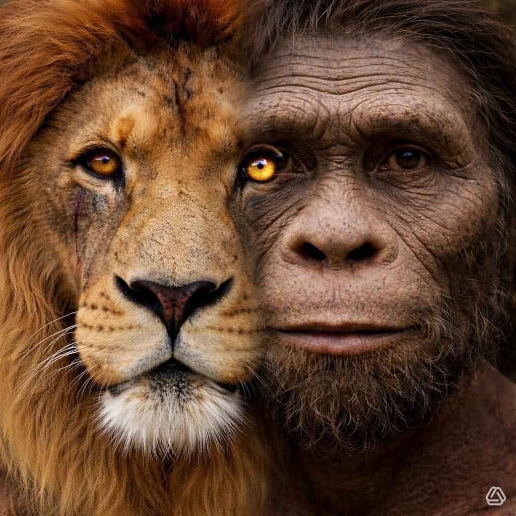 Cradle of Humankind and Lion Tour from Johannesburg - Face of a lion and hominid