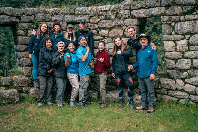 Inca Trail hikers at Wiñaywayna