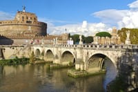 Rome sunrise city skyline at Castel Sant Angelo and Tiber Rive