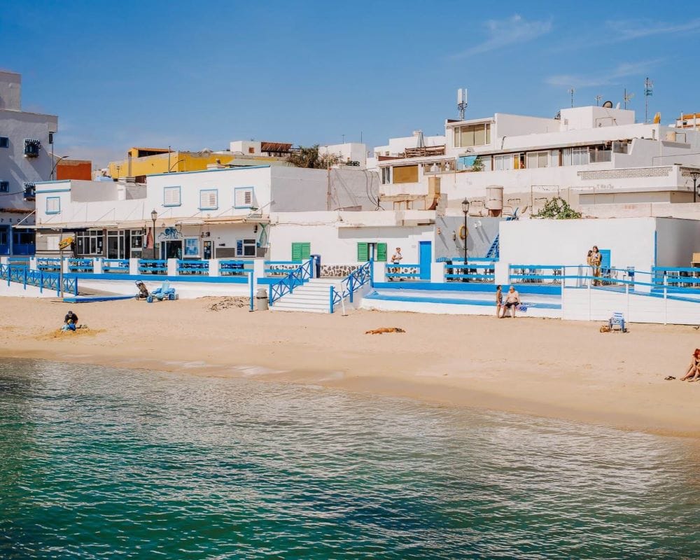 Beach with white houses in Fuerteventura