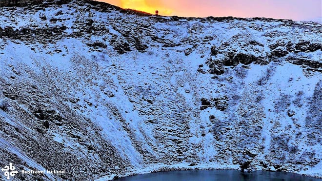 Kerid crater at winter sunset