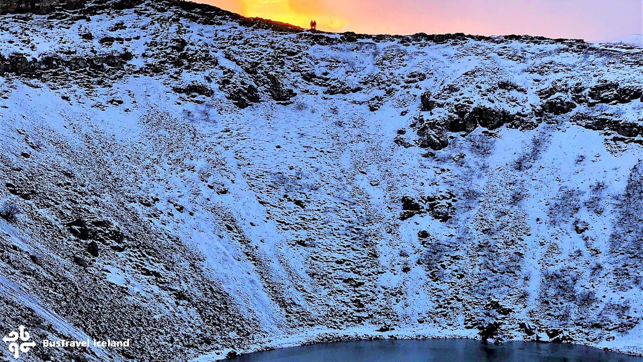 Kerid crater at winter sunset