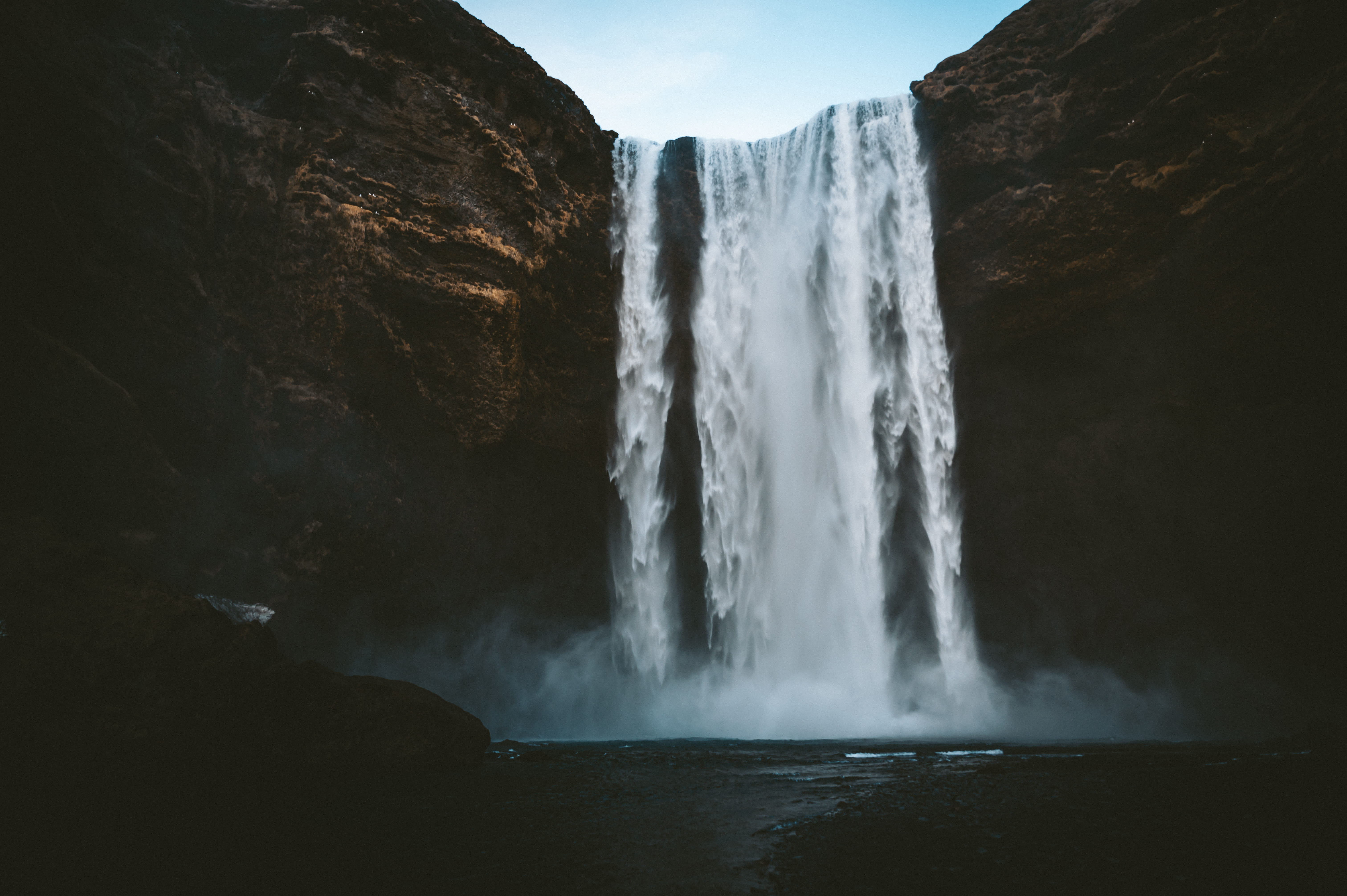 Dramatic view of Skógafoss waterfall on a South Coast private expedition with IcyPeaks
