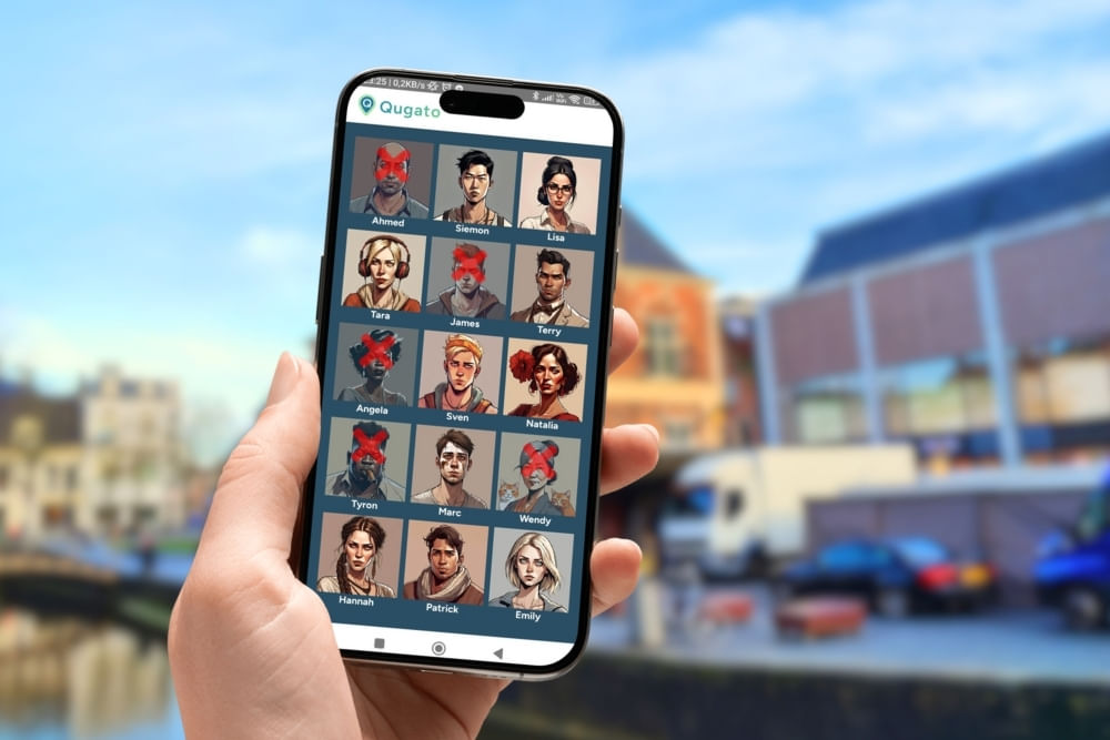 Phone showing the suspect board in the City Detective scavenger hunt by Qugato.