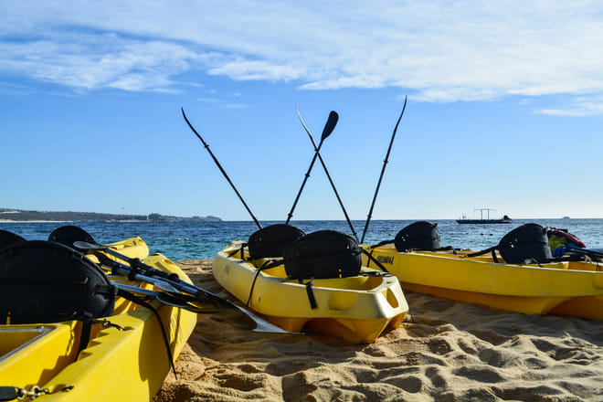 kayaks on beach Los Cabos ready for ocean adventure sea cortez