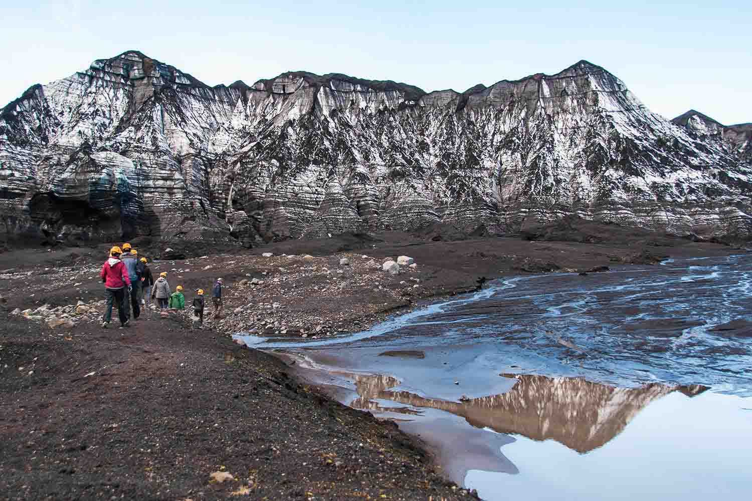 A small group on a hike during Katla ice cave tour