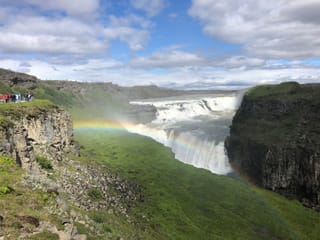 Rainbow decorated Golden waterfall Iceland