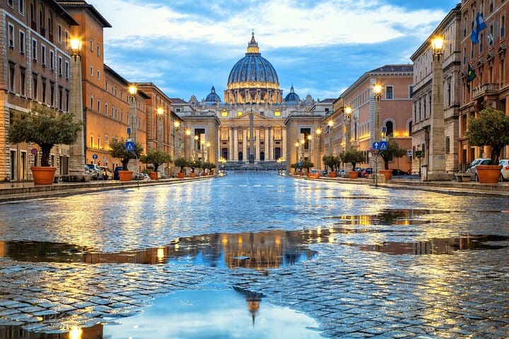 Panorama of Rome with a view of Basilica from St. Peter in the Vatican