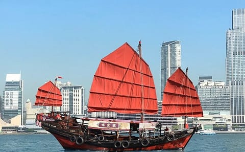 Antique Junk Boat Tour in Victoria Harbour, Hong Kong