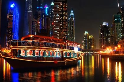 Burj Khalifa 148th floor visit, Dubai Mall shopping tour & Marina Dhow Cruise with Dinner with  Private  Roundtrip  Transfer