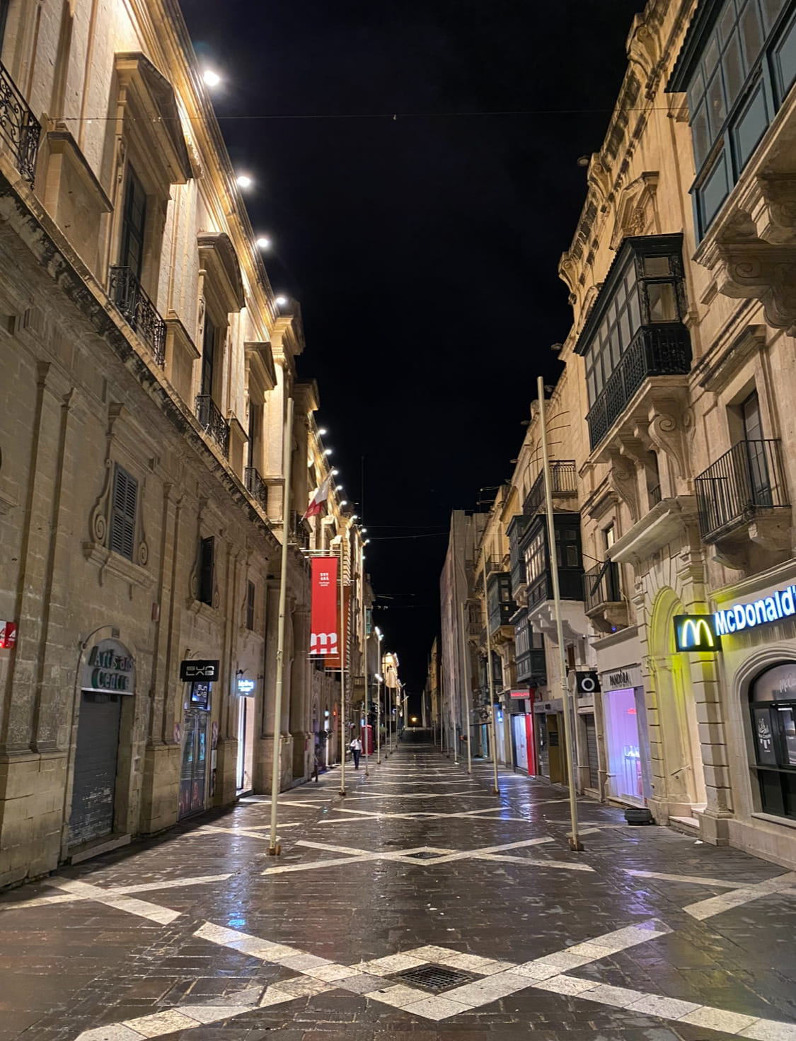 Main street in Valletta at night