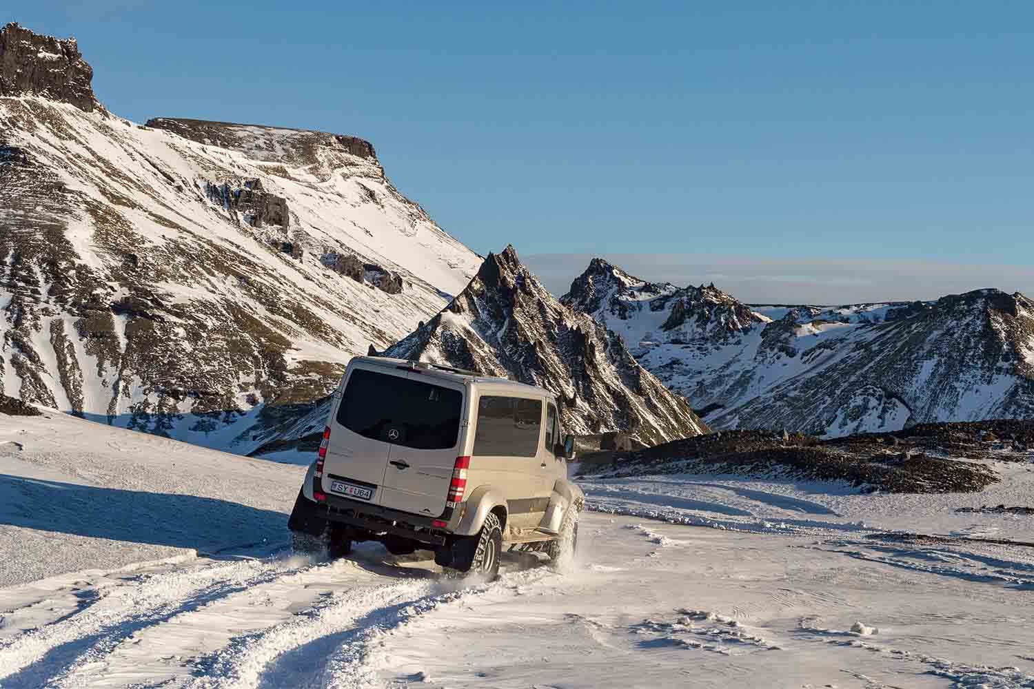 Super jeep off road during Katla ice cave tours Iceland