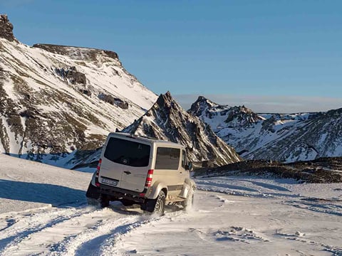 Super jeep off road during Katla ice cave tours Iceland