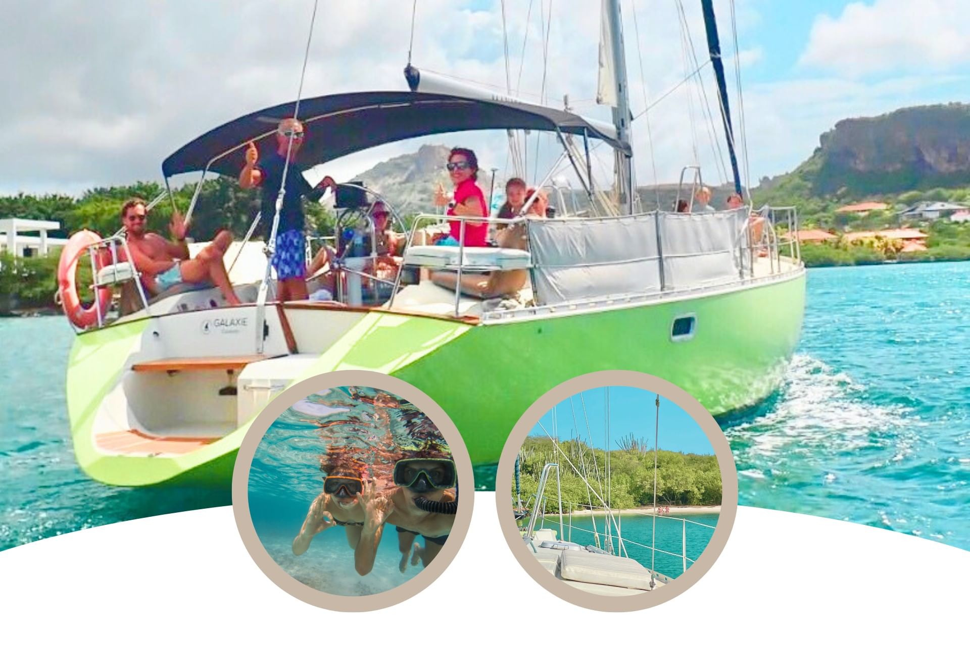 Cruisers enjoying sailing through Spanish Waters during a shore excursion by Maxie Sailing in Curacao
