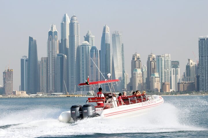Thrill past the jaw-dropping skyscrapers of the Dubai Marina on an unforgettable, high-speed tour aboard the LOVE BOATS Speedboat!