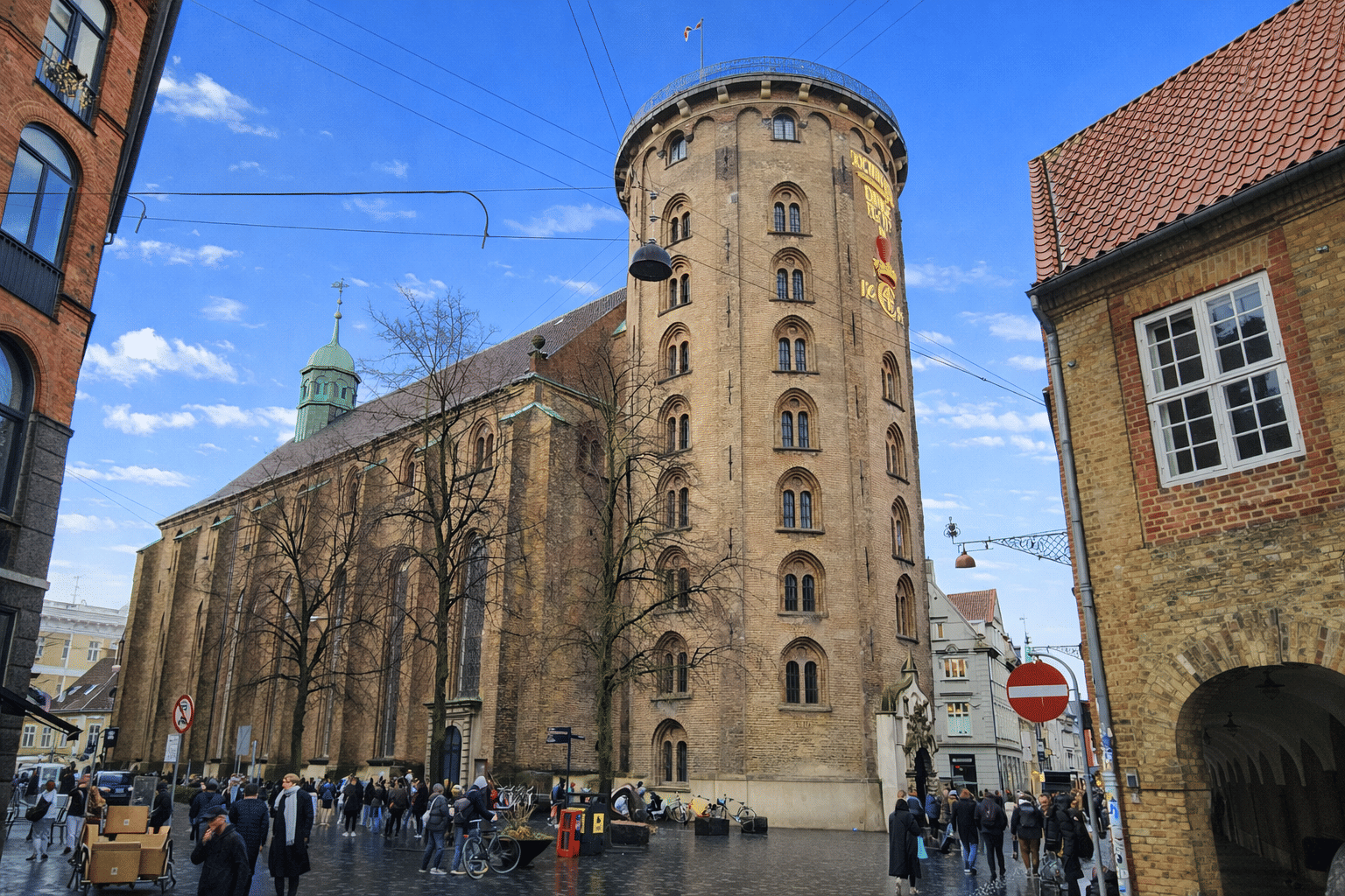 A view of the iconic round tower in Copenhagen on a small walking tour with a local guide