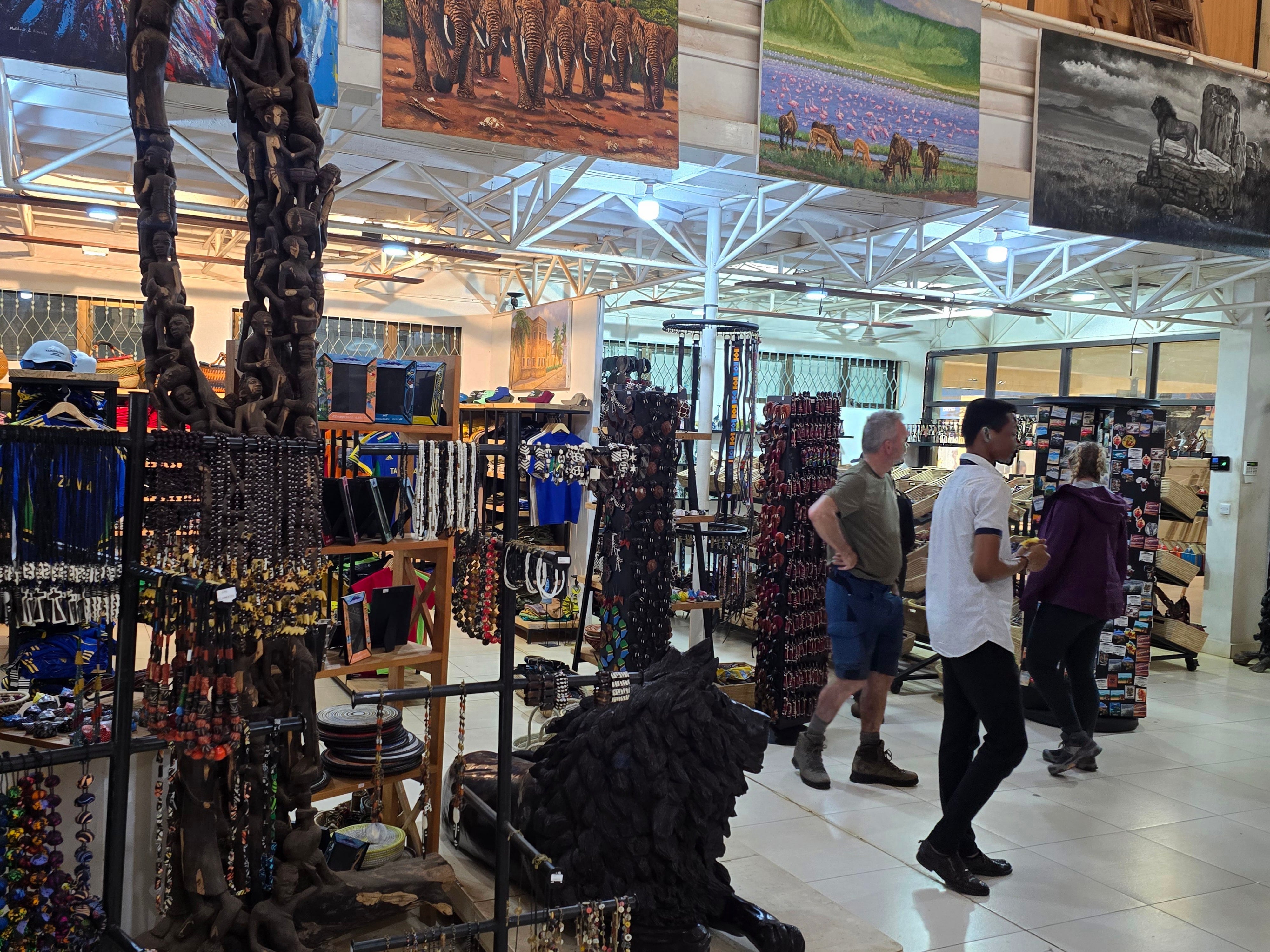 Authentic Tanzanian handmade crafts and souvenirs on display