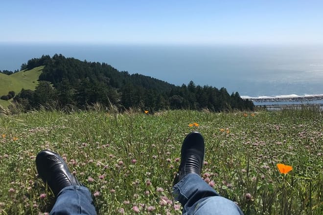 View of the Pacific ocean on Mt Tamalpais during the Golden Gate motorcycle tour from San Francisco
