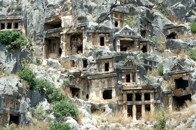 Rock-cut tombs and ancient theatre in Myra