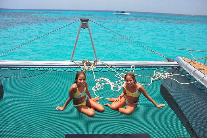 Relax on the bow trampoline with stunning views of the turquoise Caribbean sea
