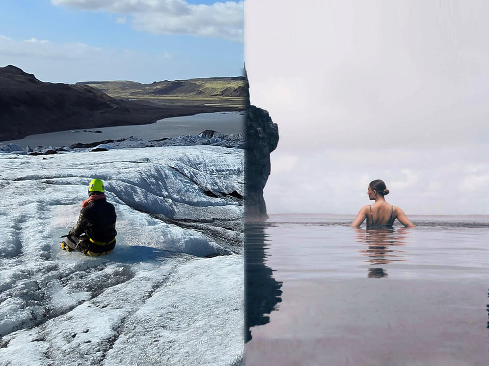 Glacier Hike, South Coast Waterfall, Black Sand Beach and Sky Lagoon — Glaciers and Waterfalls