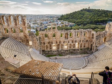 The Odeon of Herodes Atticus is part of the Acropolis and still in use today during the Athens Festival.