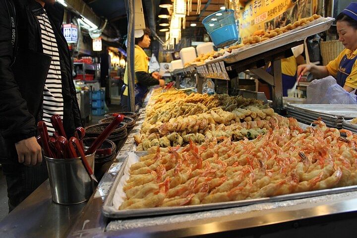 Seafood, vegetables, dumplings, and more